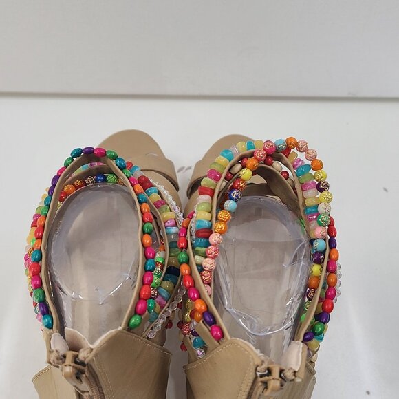 Get More Beauty Women's Platform Wedge Sandals Tan Size 7.5 Open Toe Beads Zip - Picture 8 of 12